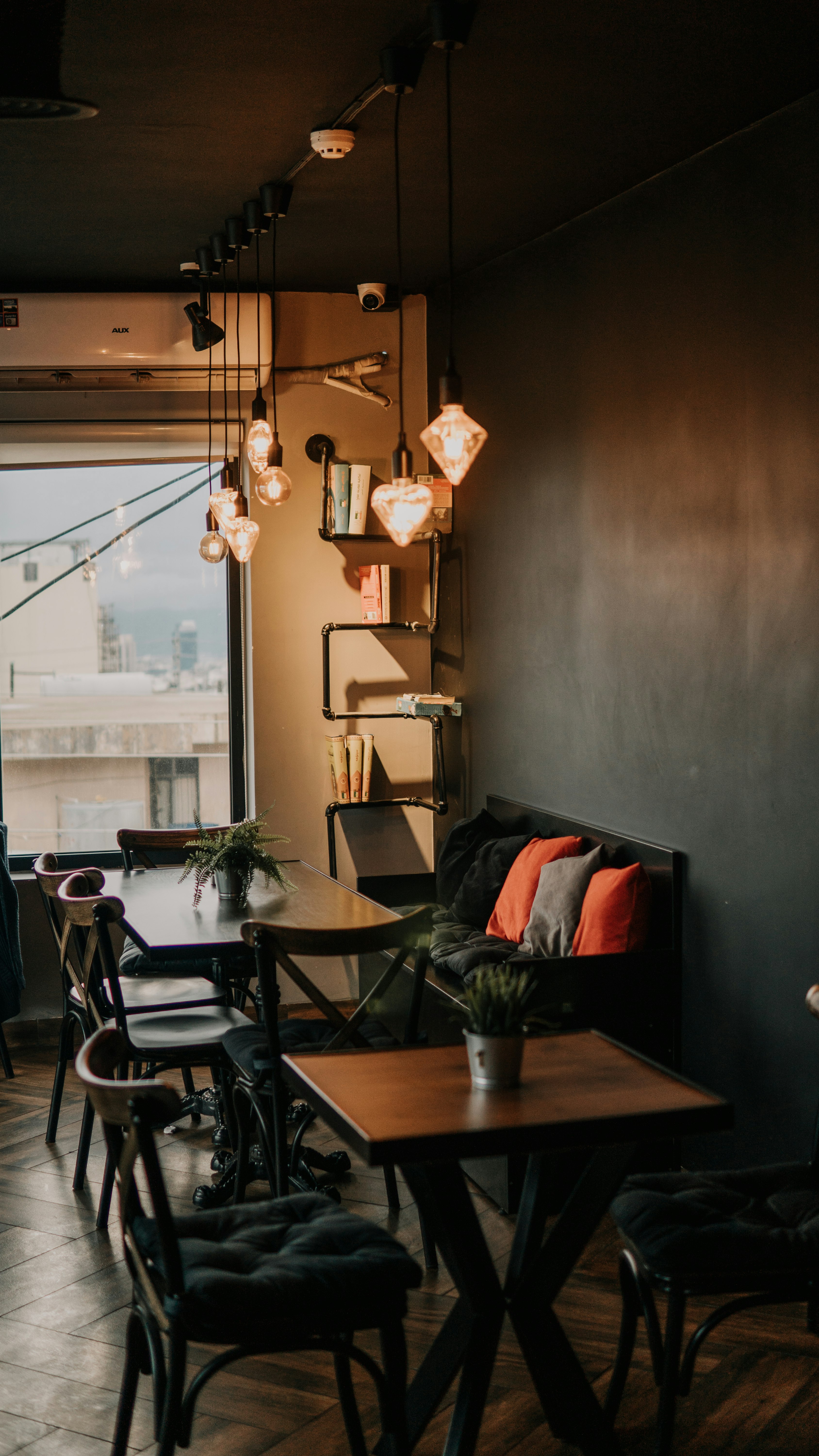 empty brown wooden tables